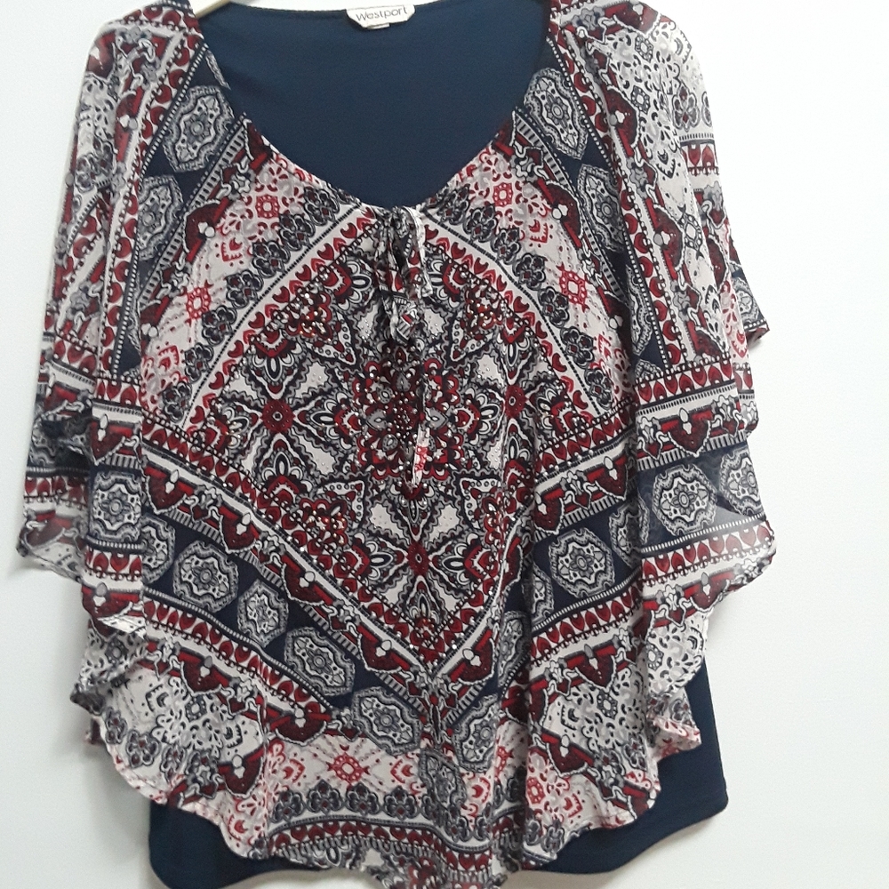 Red, white & blue sparkly top 1x